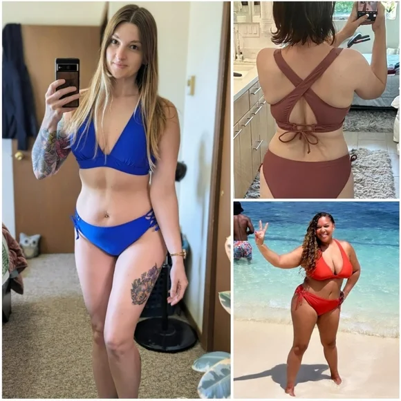 NWT Cupshe Blue V Lace Up Two Piece 2pc Low Waist Rise Bikini Swimsuit Bathing M - Picture 5 of 11